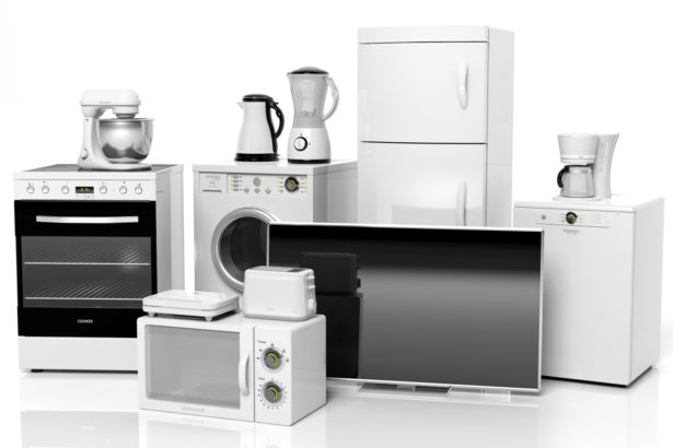 Group of home appliances isolated on white background
